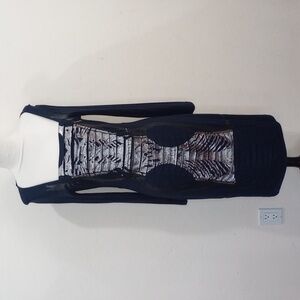 Vassalli Italy Navy Silver Painted Body Conscious Jersey Knit Midi Dress - M